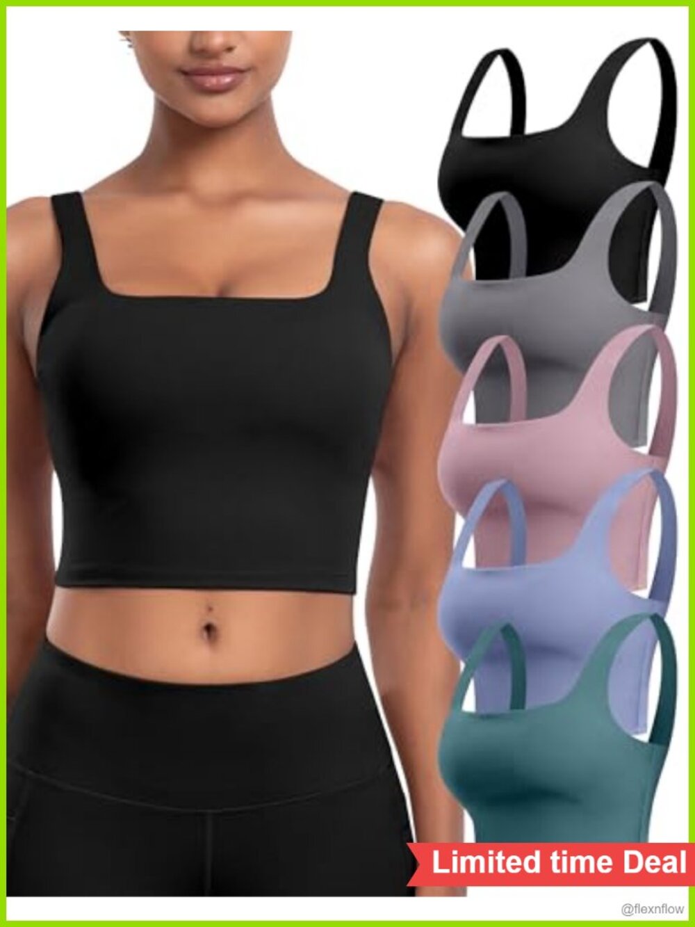 5 Pack Women's Sports Bras Racerback Square Neck Longline Yoga Tank Crop Top